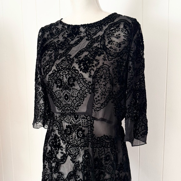 Johnny Was 4LoveAndLiberty Sheer Black Patterned Gothic Mini Dress - Picture 3 of 9